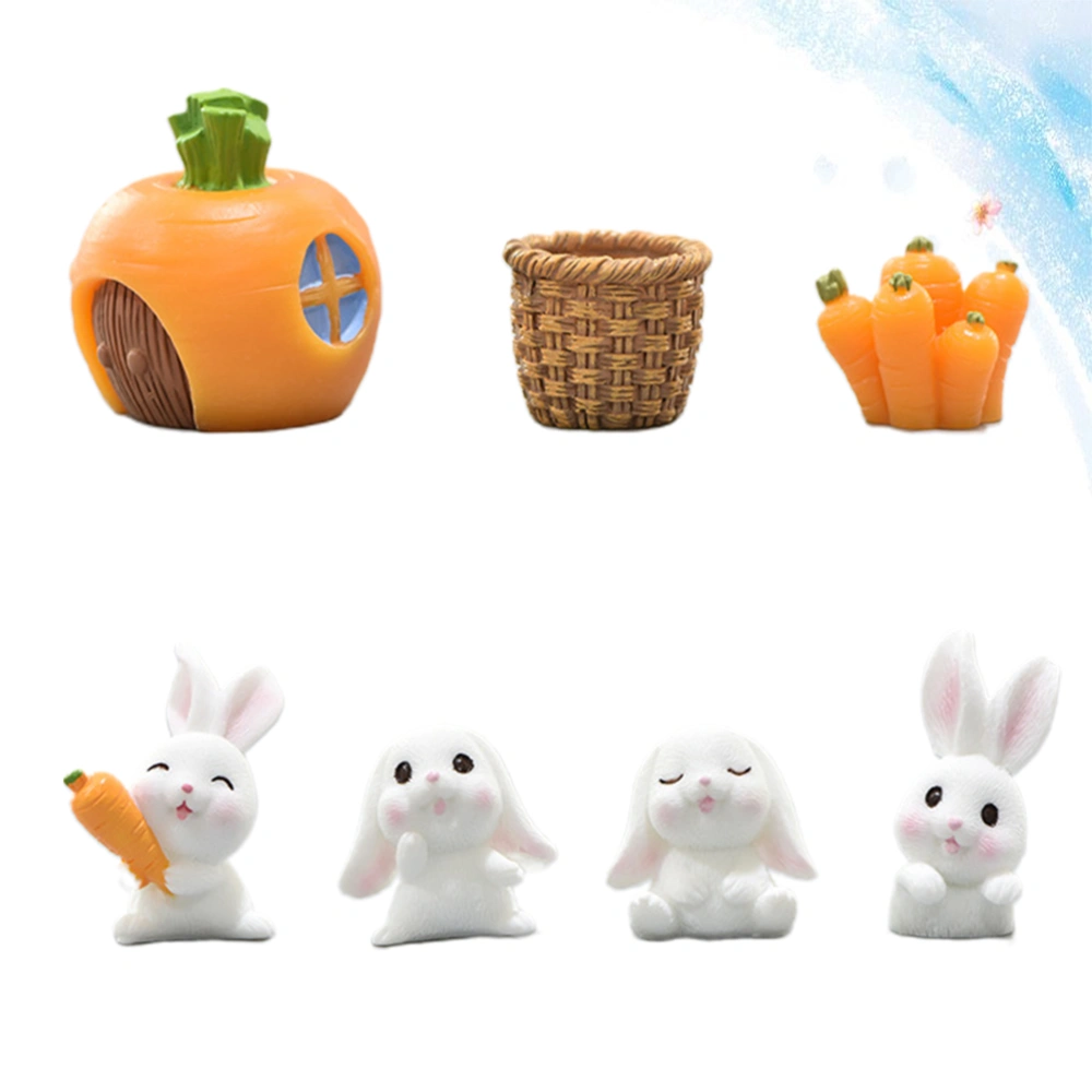 1 Set of 7pcs Gardening Ornaments Micro Landscape Cartoon Rabbits Carrot Sculpture Adornment Craft (Random Pattern)