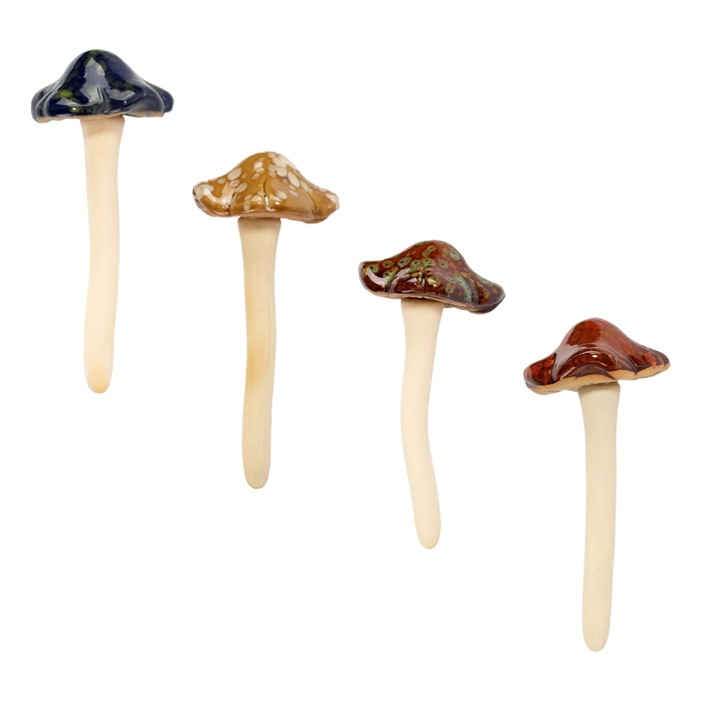 4pcs Ceramic Small Mushroom Statue Flowerpot Mushroom Inserting Decoration