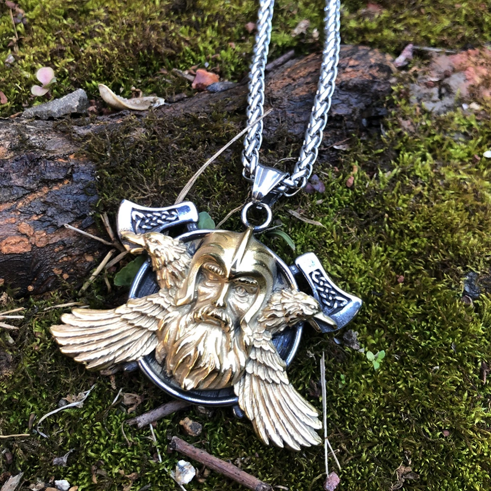 Stainless Steel Double Crow Omahawk Gold Necklace