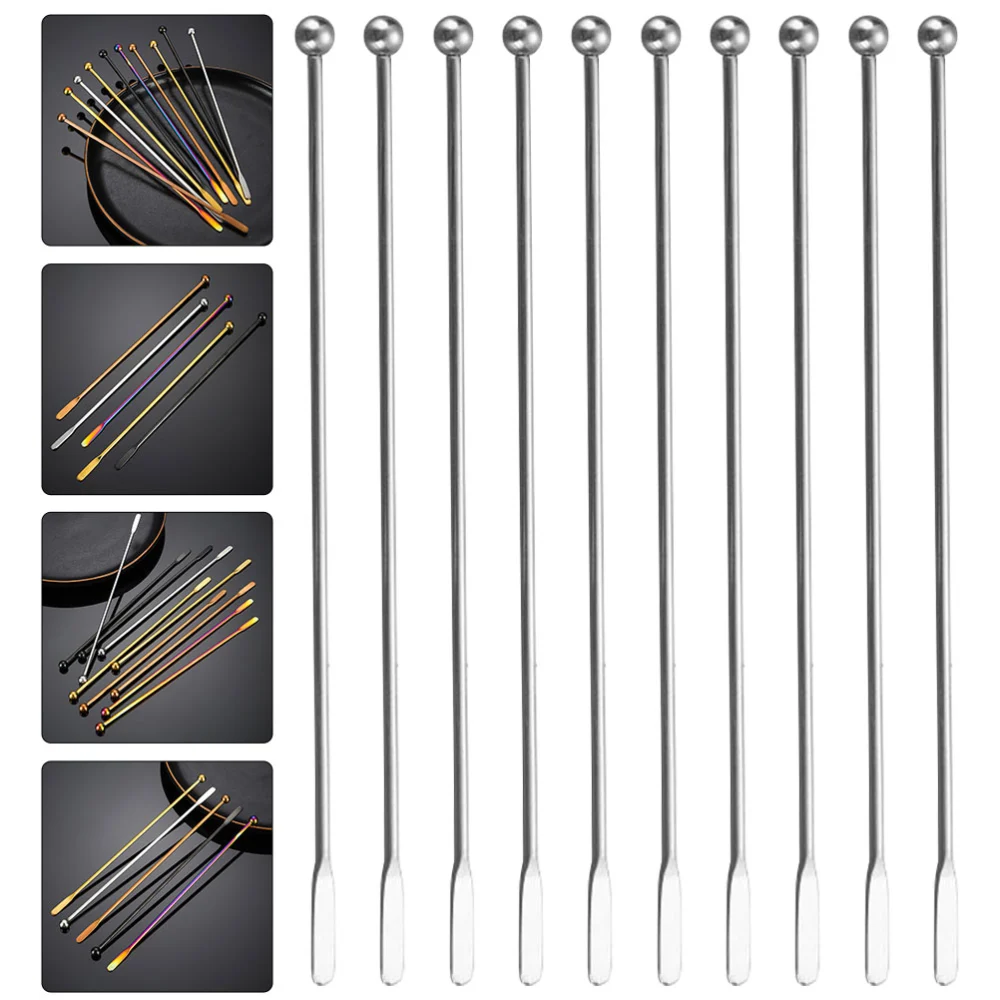 10Pcs Metal Stirrer Coffee Stirring Stick Cocktail Swizzle Stick Stainless Steel Stirrer