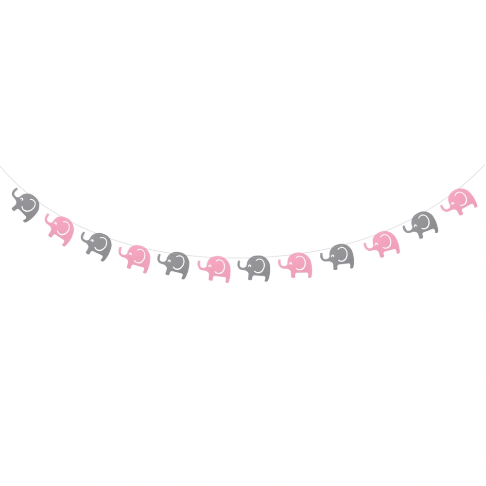 2pcs Baby Birthday Party Garland Hanging Banner 24 Pieces Elephant Pull Flag Paper Banner (Pink and Grey, 2pcs/Pack)