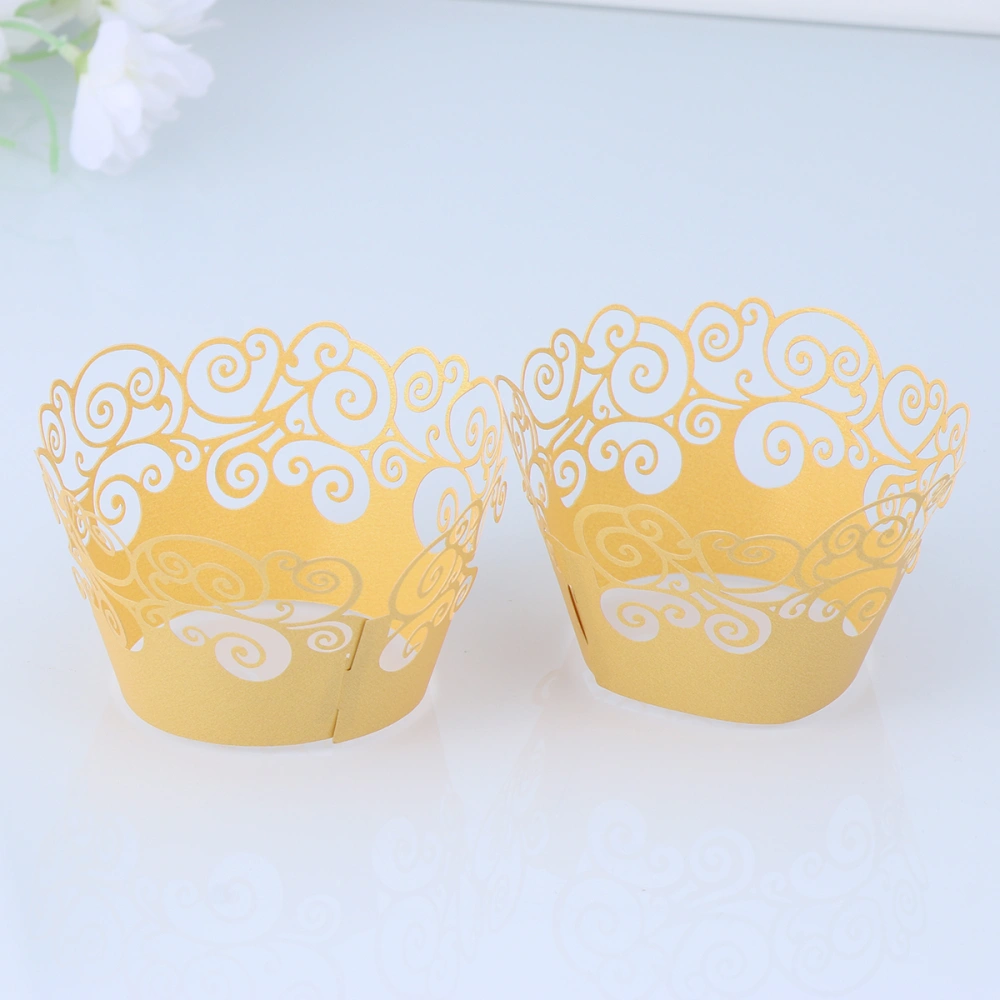 60pcs Cupcake Wrappers Cake Wrappers Hollow out Pattern High Temperature Resistance for Cake (Golden)