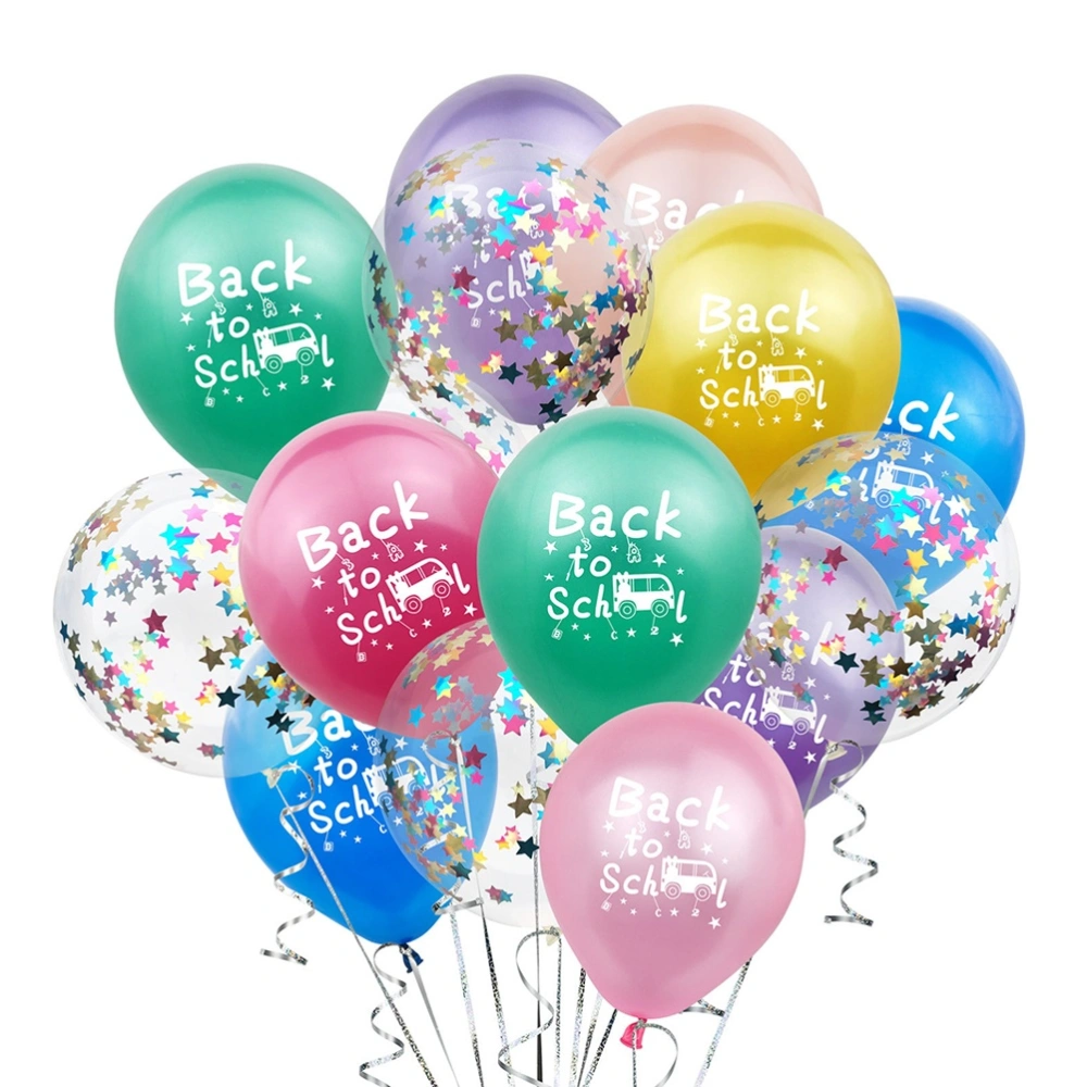 15pcs Back to School Printing Latex Balloon Confetti Balloon Party Suppplies Without Ribbon for Party Student Gathering(10pcs Random Color Balloons+5pcs Star Sequin Balloons)