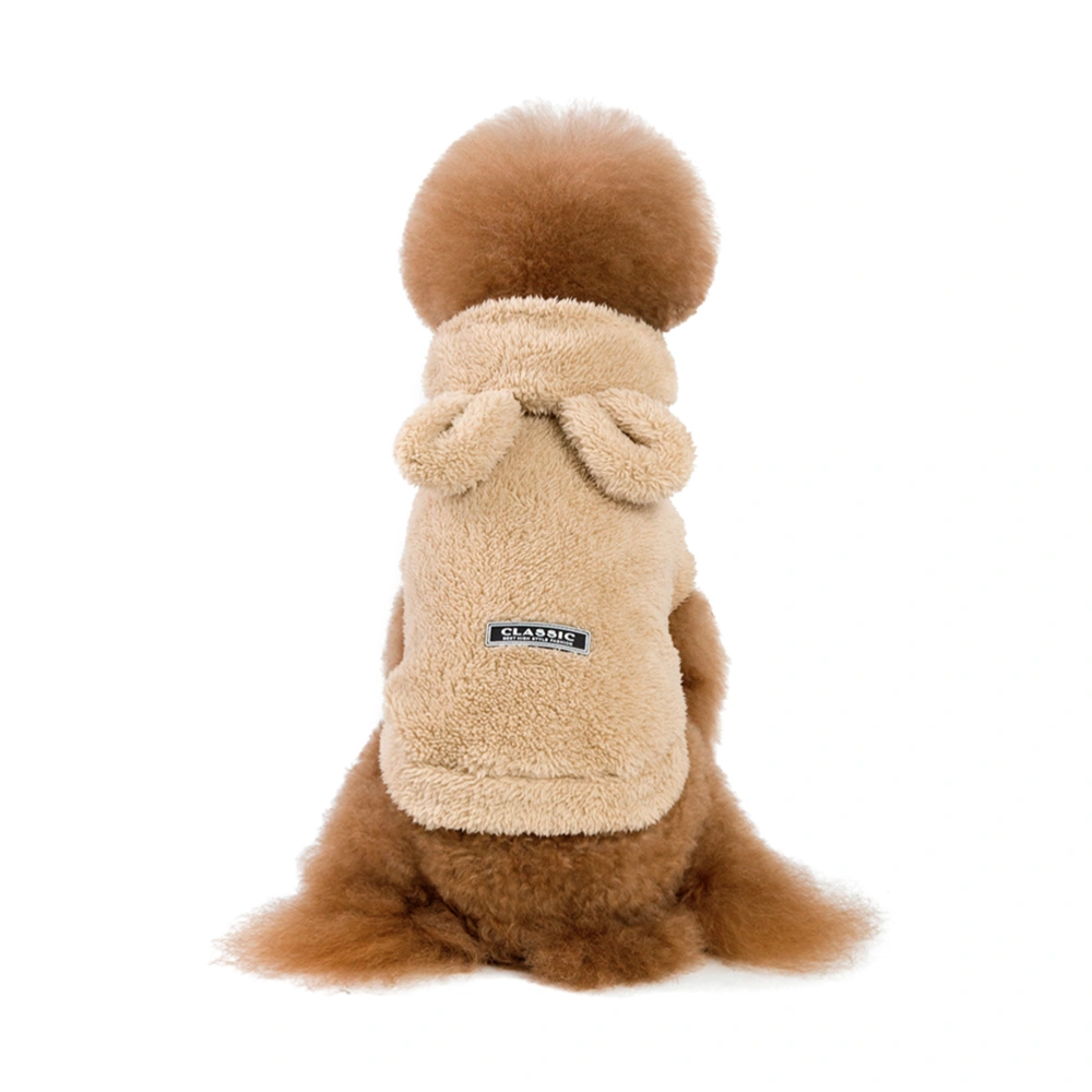 Pet Dog Autumn Winter New Dog Clothes Bear Ears Pet Clothes Solid Color Hooded Thickened Teddy Dog Fleece（Apricot,L)