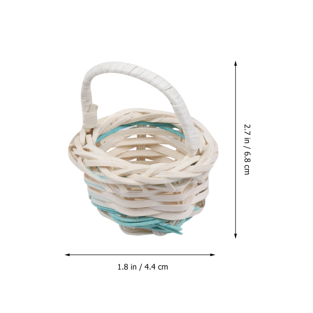 6Pcs Mini Pocket-size Bamboo Baskets Delicate Rattan Weaving Portable Baskets Handmade DIY Accessories Mini House Model Toys (White)