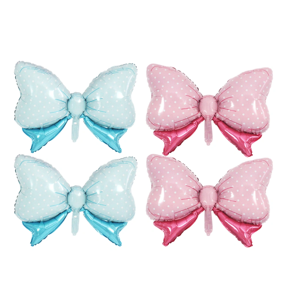 4pcs Bowknot Aluminum Film Balloons Cartoon Bow Shape Balloons Decorations Baby Birthday Decorations Blue Pink Balloons Party Layout Decor Blue Pink