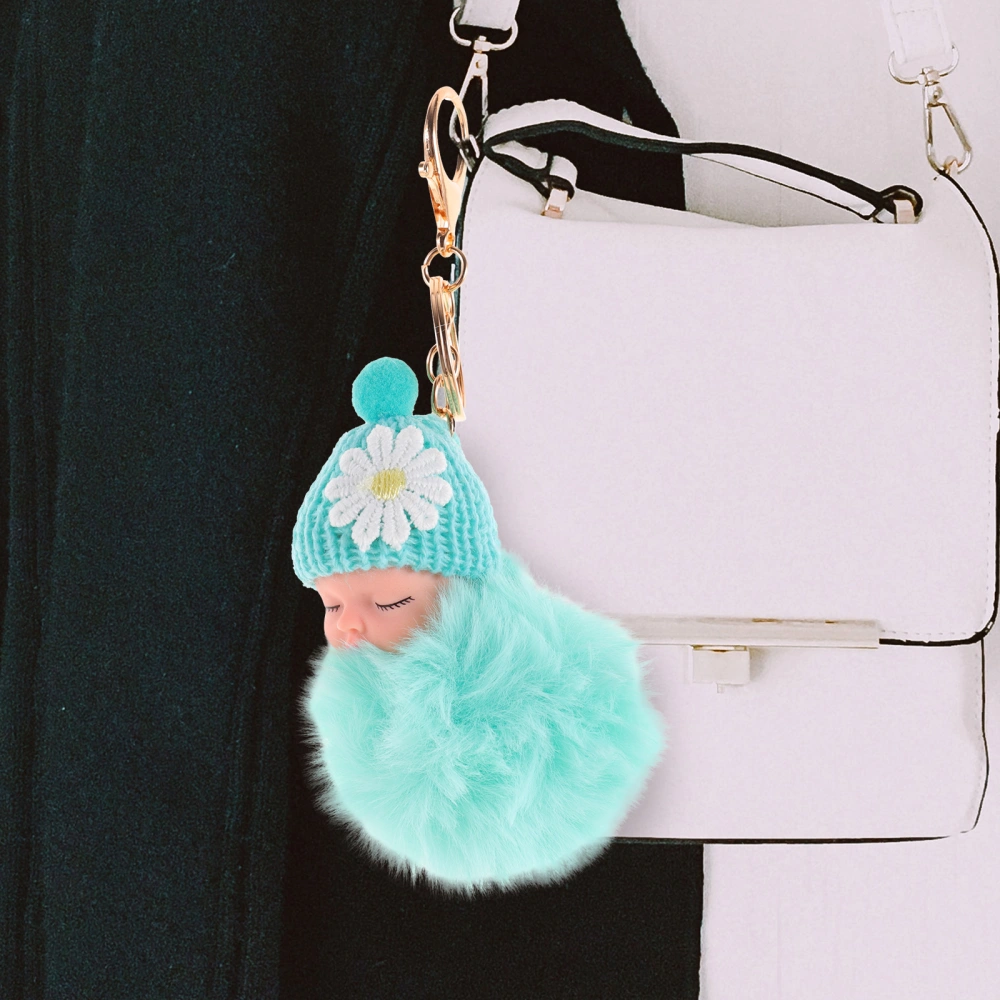 Plush Ball Keychain Baby Doll Key Ring Pendant Decor Beautiful Plush Ball Decor for Bag Key (Mint Green)