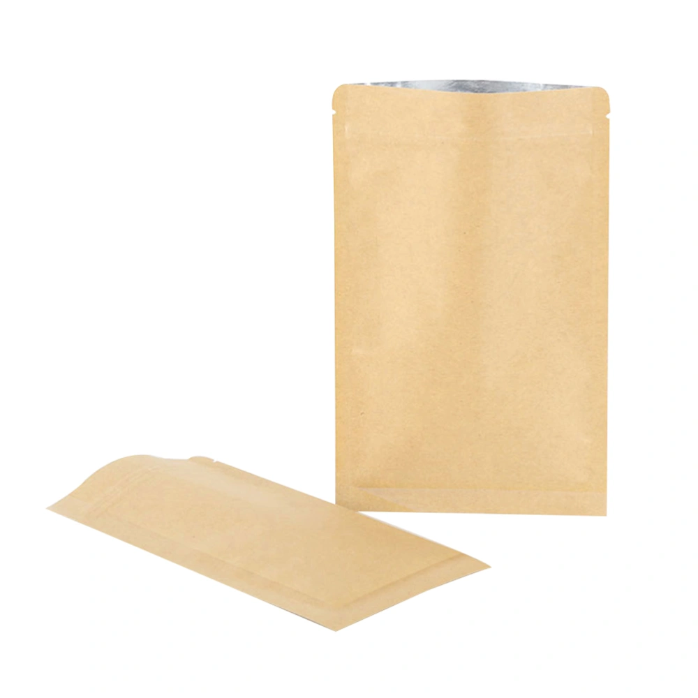 50 Pcs Kraft Paper Flat Pouch Bag Aluminum Foil Film Liner Moisture-proof Zipper Tea Sealed Bag (13x18.5cm)