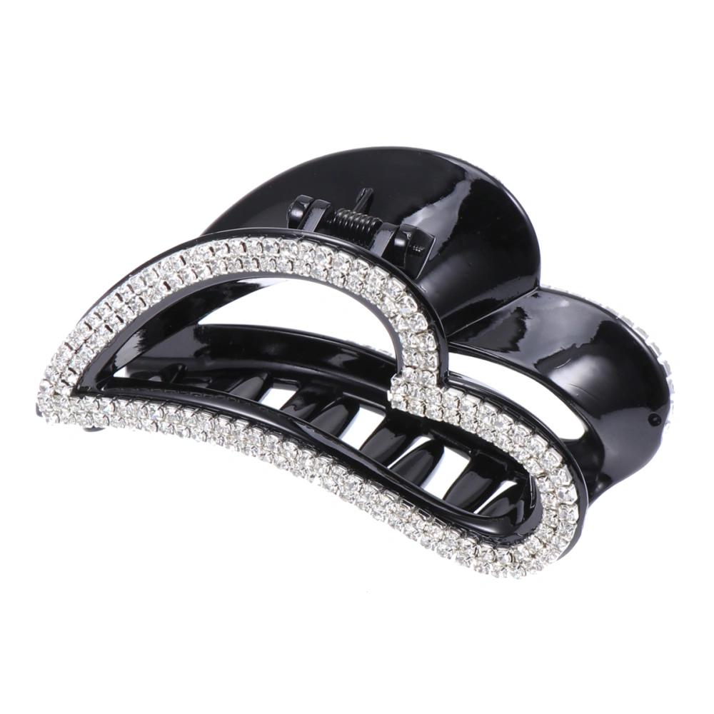 Women Jaw Clip Hair Claw Clips Heart Shape Diamond Decor Headress for Gift Daily Use (Black)