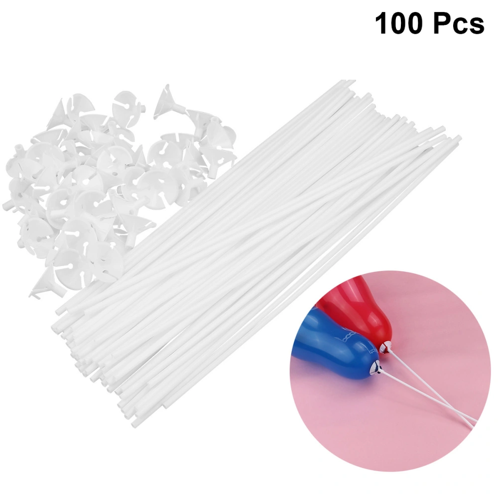 100pcs Balloon Sticks with Cups Balloon Holder for Wedding Party Decor 40cm Sticks 3cm Cups (White)