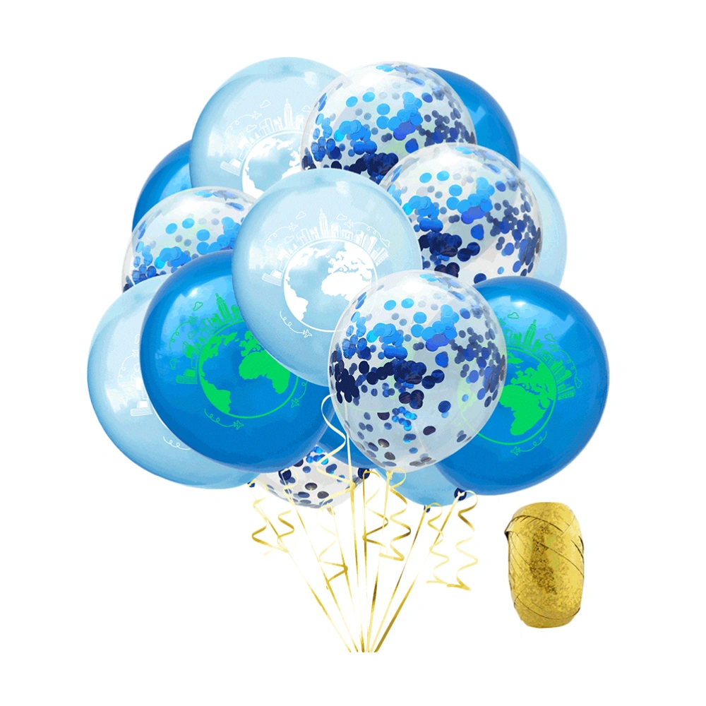 1 Set of 12 Inches World Map Pattern Latex Balloons Sequin Baby Balloons Birthday Party Balloons Decoration with a Ribbon (Light Blue, Dark Blue, Dark Blue Sequin)