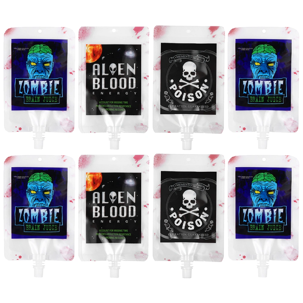 30pcs 250ml Novelty Blood Bag Drink Storaging Bag Drinks Juice Pouch for Halloween Festival Party Gathering (Alien Bag + Zombie Bag + Skull Bag, 10PCs/Each)