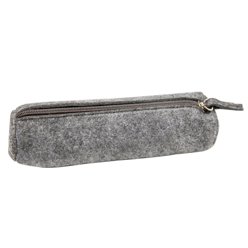 Round Felt Pen Pencil Case Stationery Storage Bag Cosmetic Makeup Pouch (Light Grey)