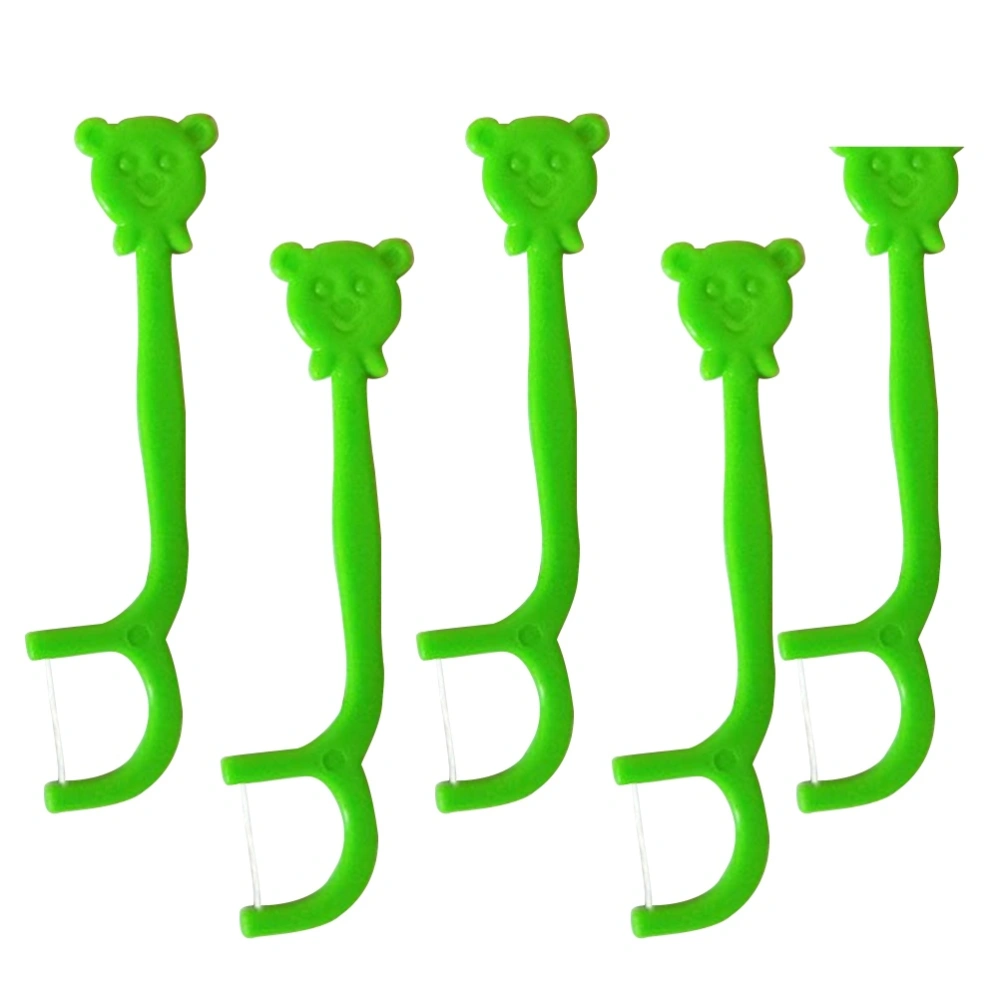 100PCS Portable Handle Floss Pick Cartoon Dental Floss Stick Teeth Care Cleaner for Kids Children (Green)