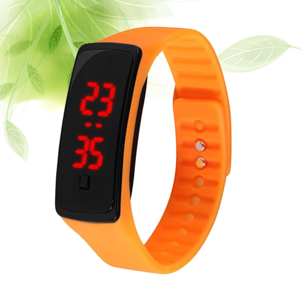 Fashion Children Outdoor Wrist Watches Men Women LED Digital Watch Student Silicone Band Wrist Clock (Orange)