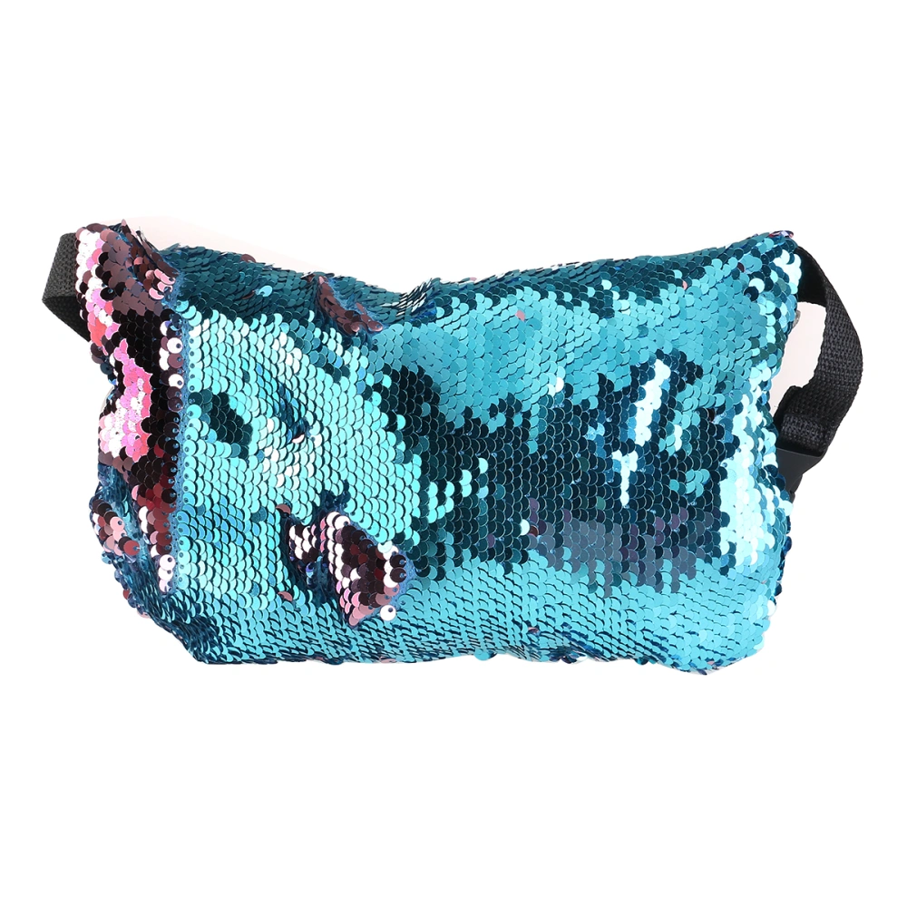 Double Color Sequins Waist Bag Casual Outdoor Sports Bag (Blue + Pink)