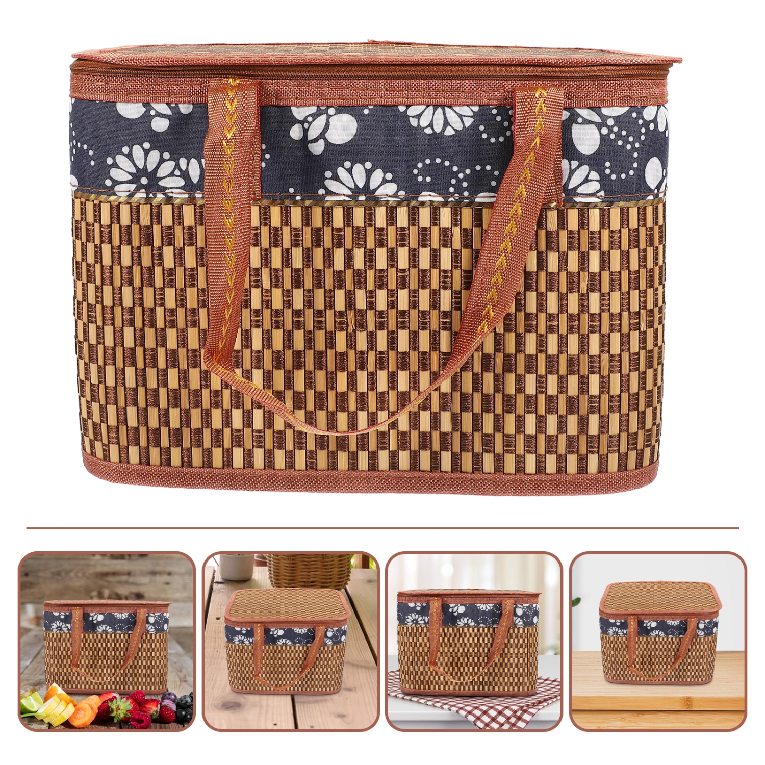 Portable Picnic Basket Handheld Bamboo Basket Gift Wrapping Box Fruit Dessert Basket