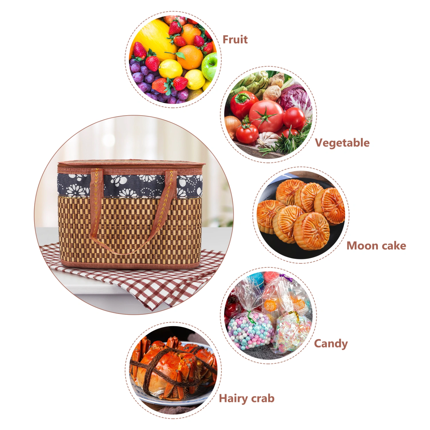 Portable Picnic Basket Handheld Bamboo Basket Gift Wrapping Box Fruit Dessert Basket