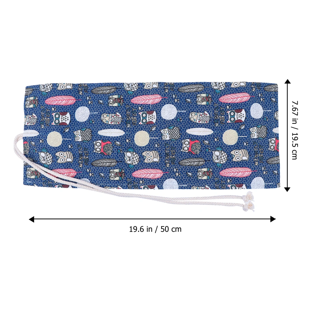 Owl Pattern Canvas Pencil Bag Handmade Rolling Pencil Pouch Pen Case (36 Holes)