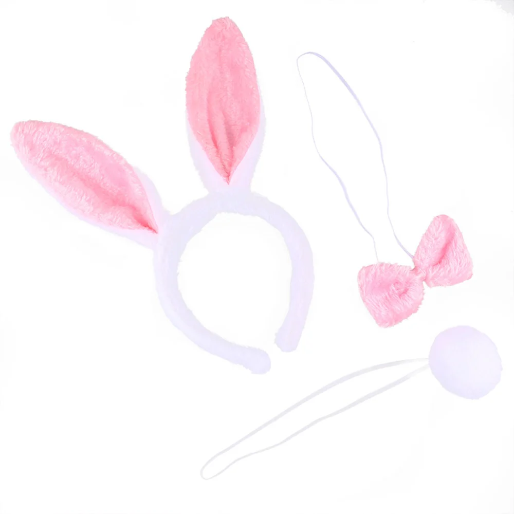 3 Sets Bunny Ears Headbands Bow Ties Hairball Tails  Performance Props Cosplay Rabbit Supplies