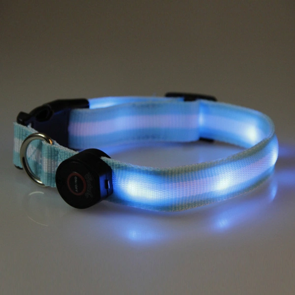 Adjustable Nylon LED Flashing Light-up Night Safety Pet Dog Collar - 33cm to 55cm (Blue)