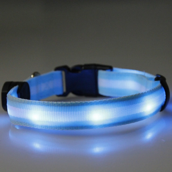 Adjustable Nylon LED Flashing Light-up Night Safety Pet Dog Collar - 33cm to 55cm (Blue)