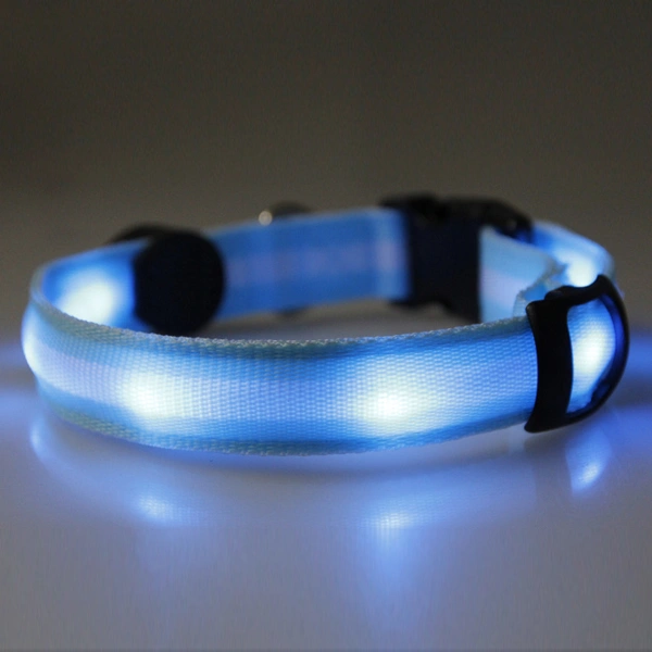 Adjustable Nylon LED Flashing Light-up Night Safety Pet Dog Collar - 33cm to 55cm (Blue)