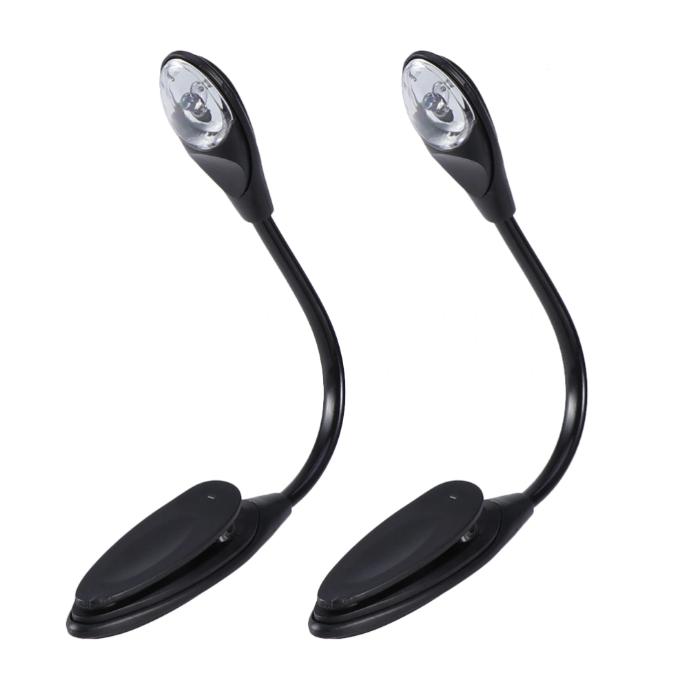 2Pcs 0.17W Stylish Flexible Portable Travel Book Reading Light Lamp Mini LED Clip Booklight with Button Battery(Black)