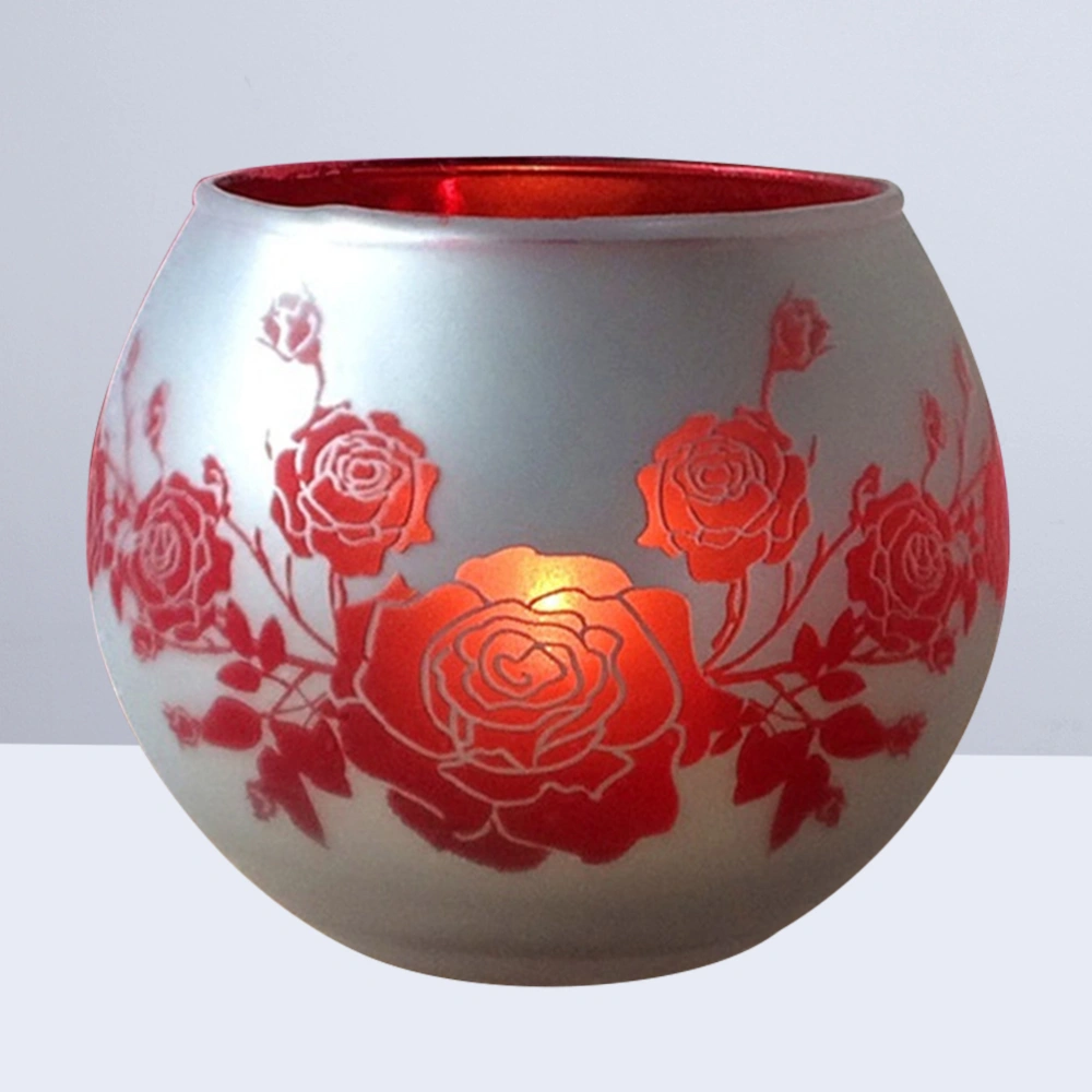 1 Pc Flower Pattern Candle Holder Fashion Glass Candlestick Tealight Holder Romantic Dinners Ornaments (Red)