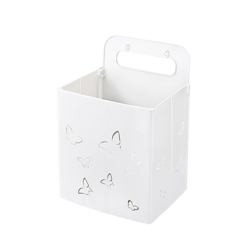 DIY Hanging Laundry Basket Large Capacity Wall Mounted Container Storage Organizer Foldable Box Household Supplies with Double Adhesive Hooks (White)