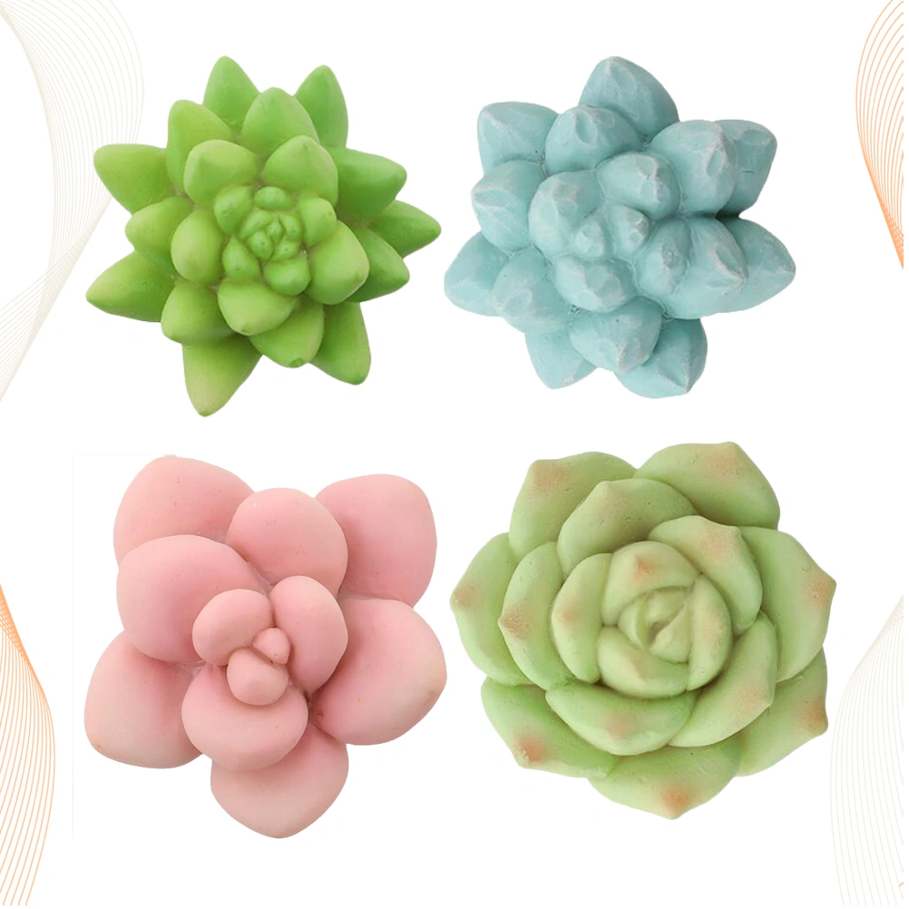 4PCS Simulation Succulents Fridge Magnet Magnet Stickers Lovely Plant Resin Refrigerator Magnets for Home Decoration