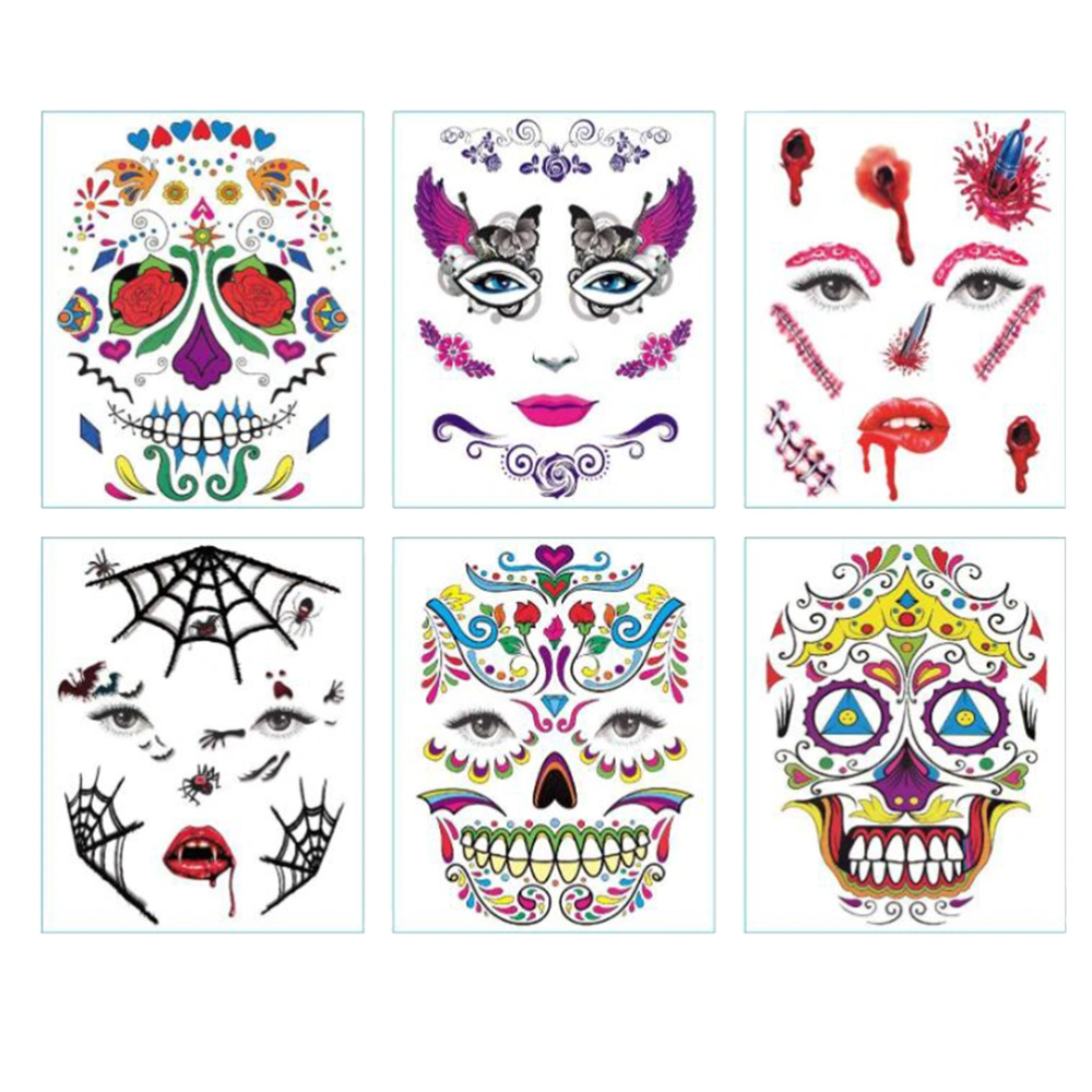 6 Sheets Face Stickers Pastes Decorative Decals for Halloween Party Costume