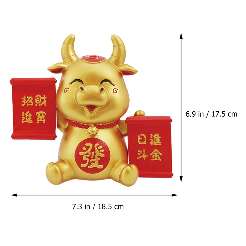 1 Pc 2021 Year of the Ox Money Box Vinyl Piggy Bank Adornment (Golden)