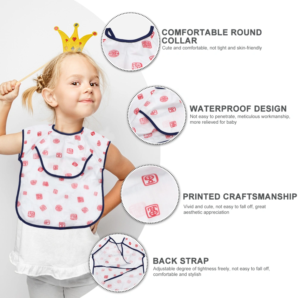 Cartoon Printing Waterproof Painting Apron Sleeveless Washable Drawing Art Smock Protective Clothes for Children Kids (White Fu Word Pattern)