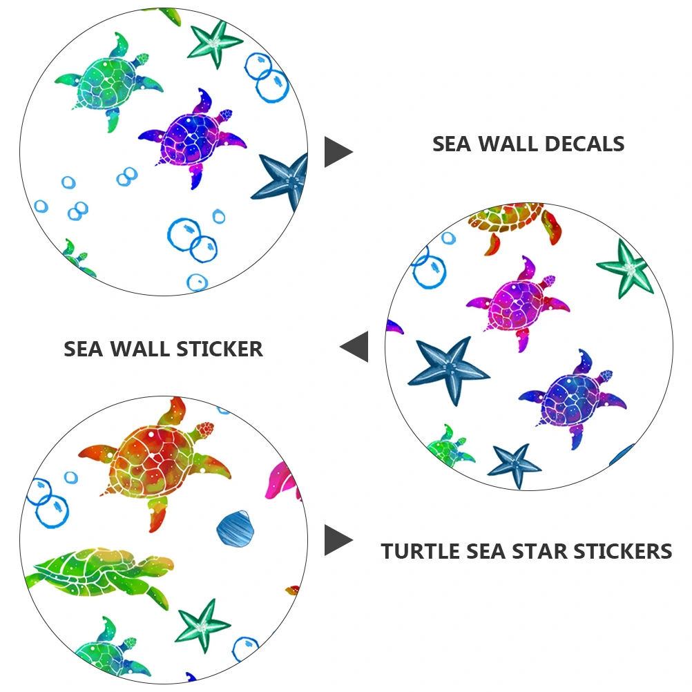 2 Sheets Sea Creature Wall Decals Turtle Sea Star Wall Stickers Lovely Stickers
