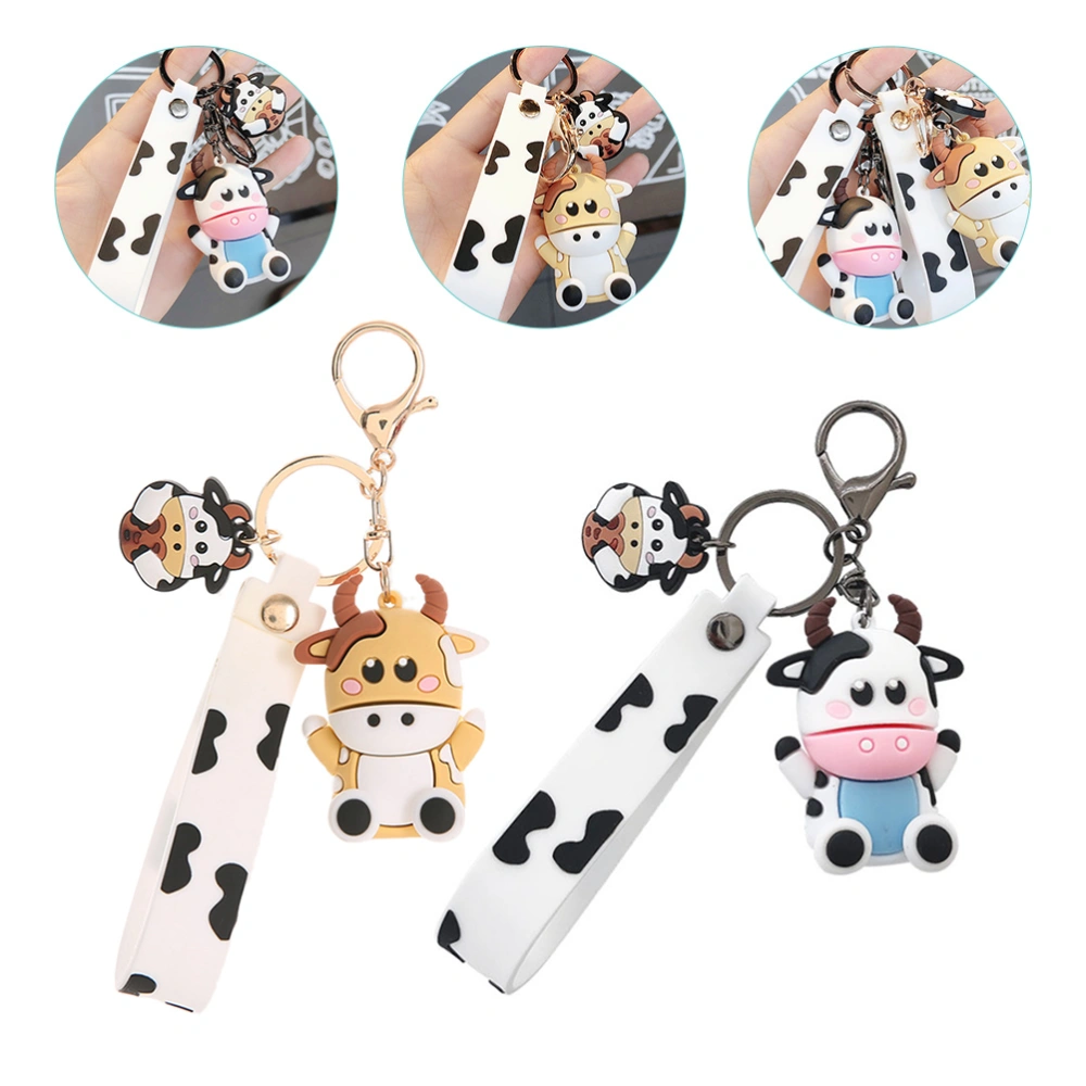 2Pcs Cow Key Chain Cartoon Animal Key Rings Bag Pendant Hanging Decoration Couple Gift