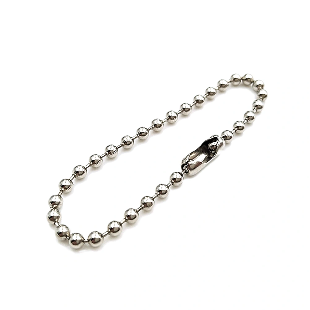 100pcs Long Bead Connector Clasp Ball Chain Keychain Tag Key Rings Adjustable Antiqued Metal Bead Steel Chain(Silver/2.4x150mm)