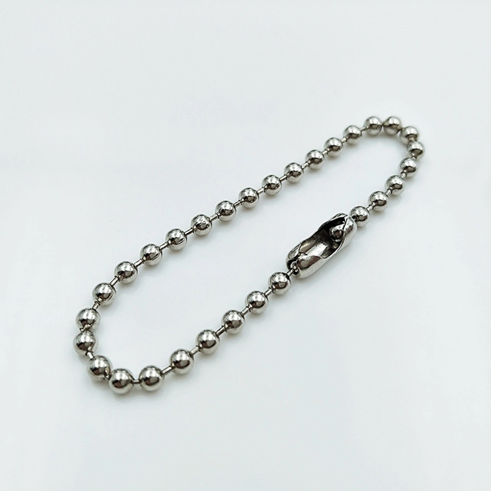 100pcs Long Bead Connector Clasp Ball Chain Keychain Tag Key Rings Adjustable Antiqued Metal Bead Steel Chain(Silver/2.4x150mm)