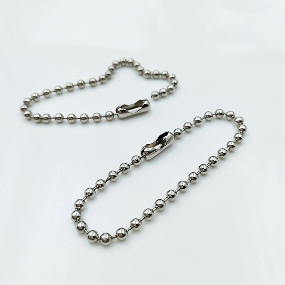 100pcs Long Bead Connector Clasp Ball Chain Keychain Tag Key Rings Adjustable Antiqued Metal Bead Steel Chain(Silver/2.4x150mm)