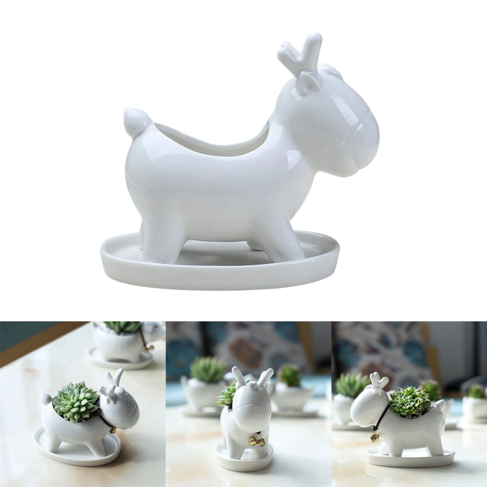 Christmas Elk Green Plants Potted European Ceramic Creative Office Desktop Meaty Flowerpots Elk Flowerpots without Succulents (White)