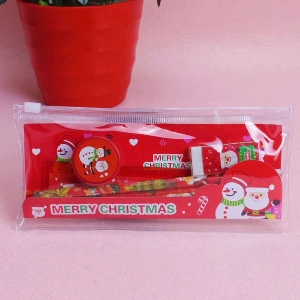 3 Set Christmas Stationery Set Festive Pencil Eraser Sharpener Ruler Festival Gift Set for Kids