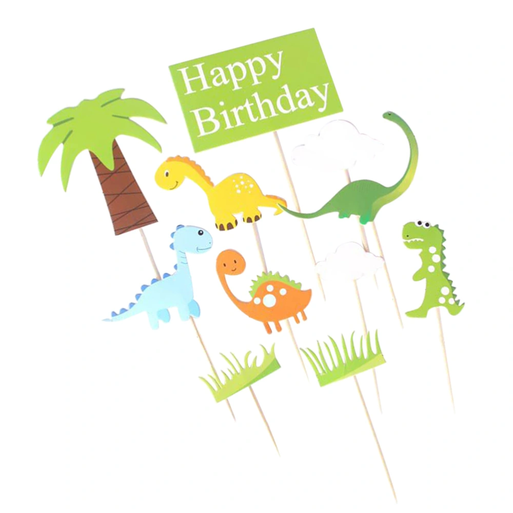 4 Sets Cake Toppers Dinosaur and Coconut Tree Cake Inserts Cupcake Decor Party Supplies (11pcs/Set)