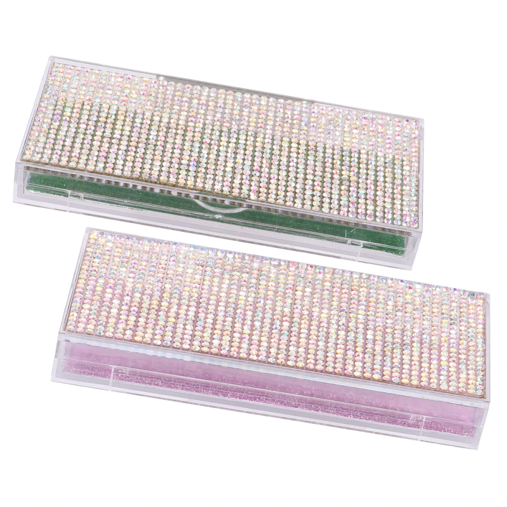 2pcs Rhinestone False Eyelash Storage Boxes Empty Storage Case Shiny False Eyelash Container (Pink Tray+Green Tray)