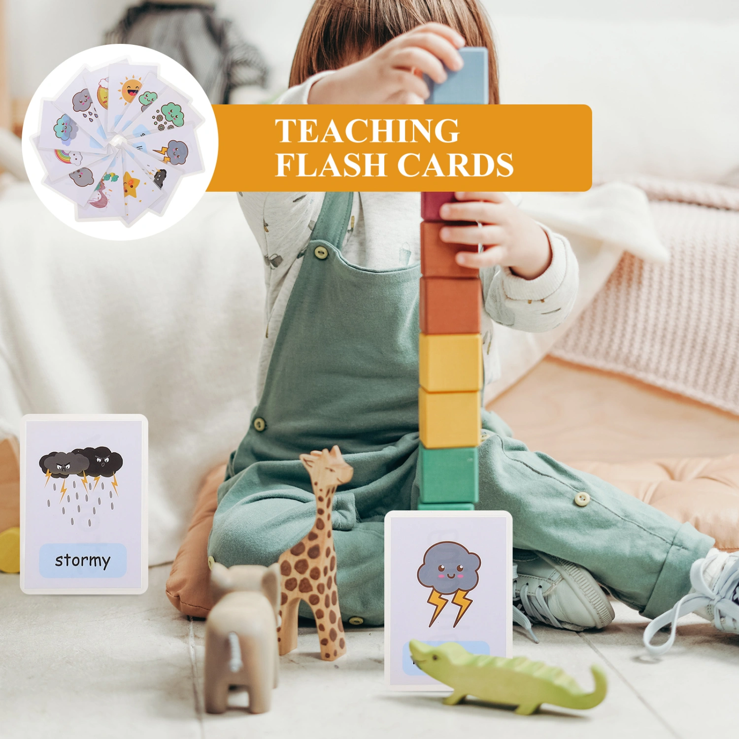 12Pcs Sight Words Flash Cards Weather Cognition Flash Cards Kids Early Educational Cards
