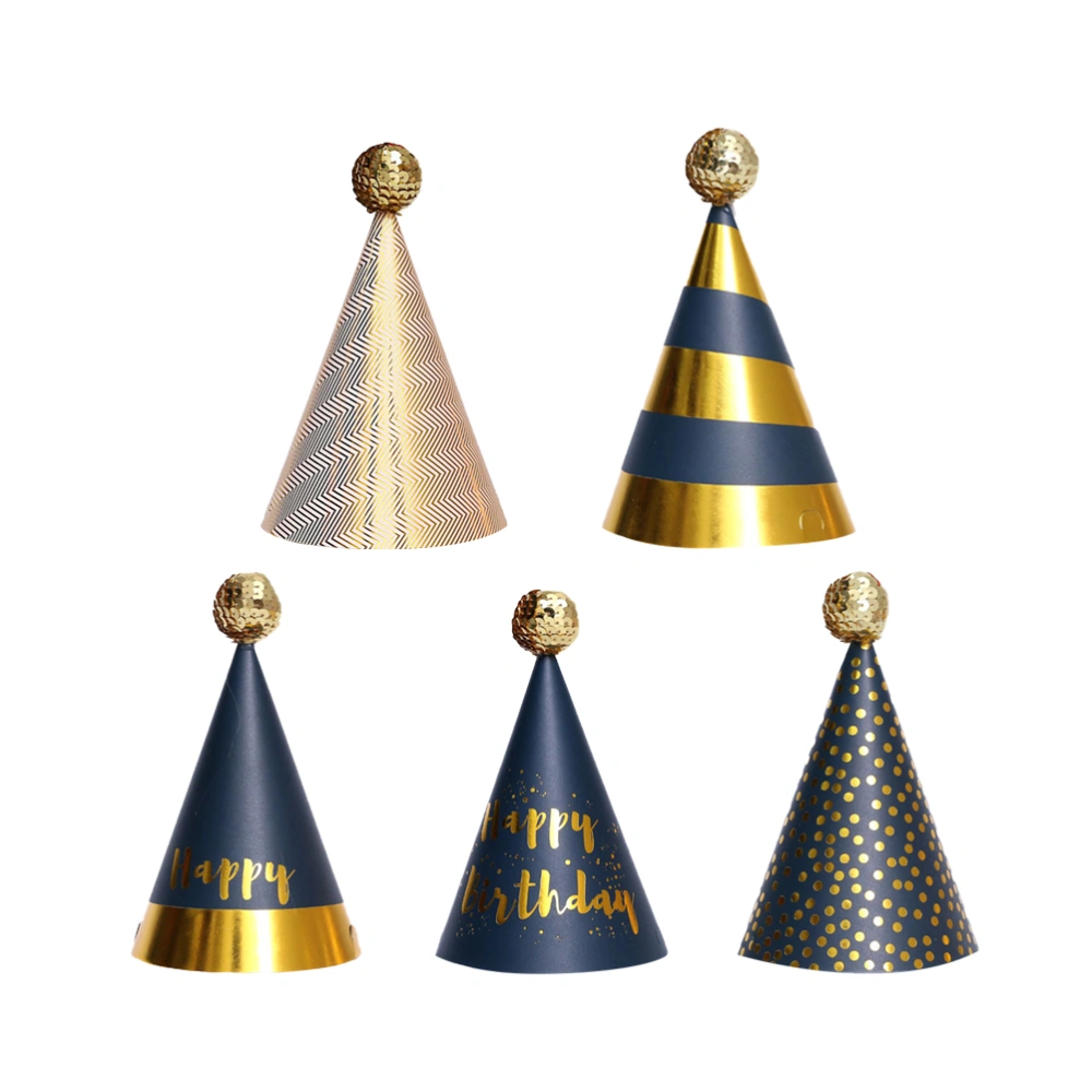 5PCS Party Decorative Birthday Hat Sequins Ball Birthday Hat Pointed Birthday Hat Birthday Party Hat Paper Birthday Party for Kids Party Decor Black Series