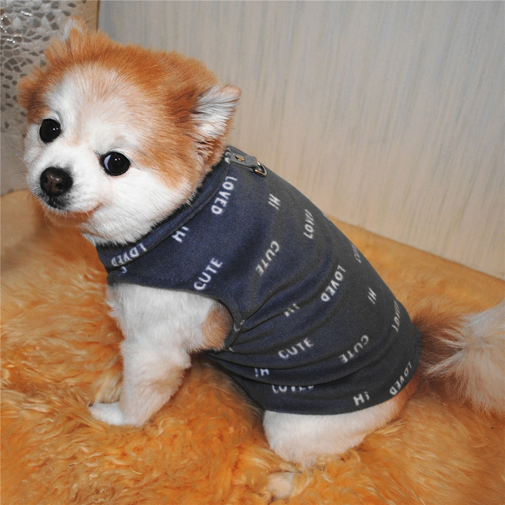 Adorable Pet Autumn Winter Clothes Warm Polar Fleece Dog Outfits Party Costumes Pet Supplies (Gray Letter Size S)