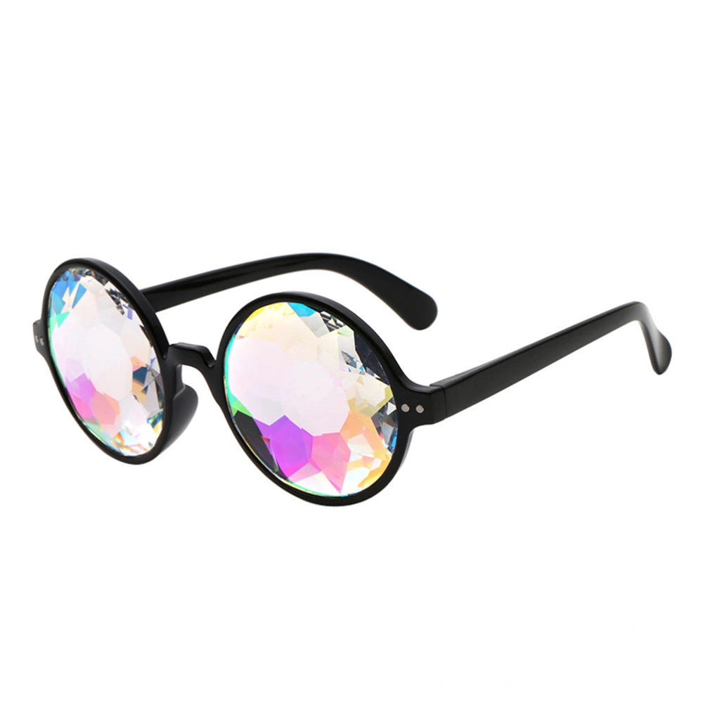 4D Kaleidoscope Glasses Rainbow Sunglasses Goggles for Festivals Rave Light Show (Black Frame without Holes)