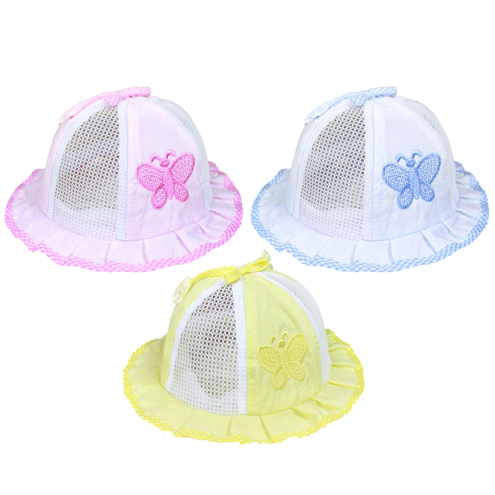 3PCS Pattern Breathable Sun Hat Outdoor UV Protection Fisherman Hat Beach Mesh for Baby Infant (Red, Yellow, Blue)