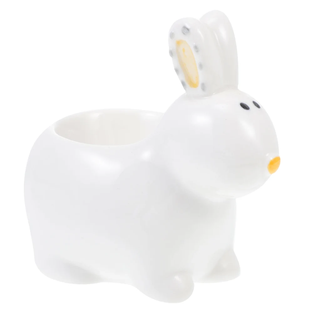 1pc Cartoon Rabbit Delicate Ceramic Egg Holder Lovely Ornament (White)