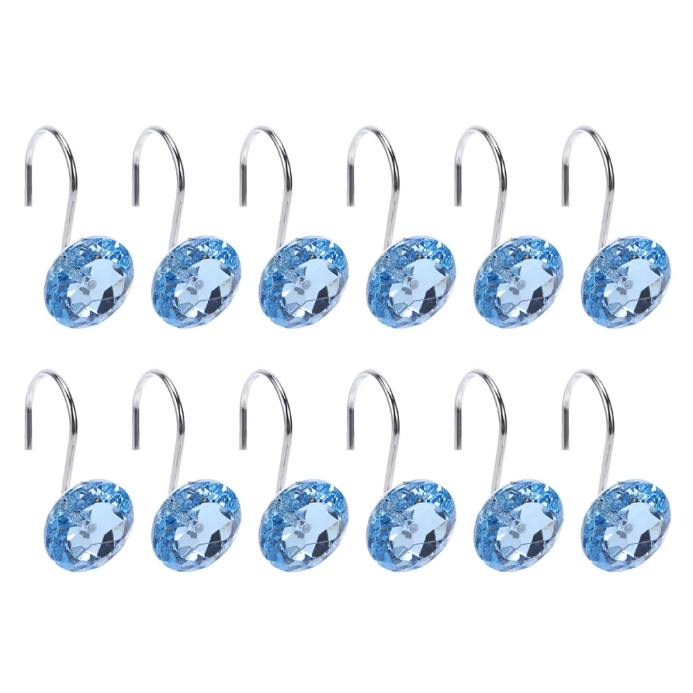 12pcs Acrylic Rhinestone Decor Curtain Hooks Transparent Beautiful Rhinestone Hooks for Bathroom Livingroom Bedroom Home (Blue)